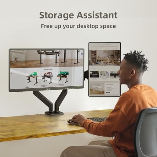 Claiks Dual Monitor Mount for 15-32 Screens, Ergonomic Gas Spring Monitor Arm for, Adjustable Computer Monitor Stand up to 40 lbs, with Clamp and Grommet Base, VESA Mounting Holes 75&100mm, Black 8