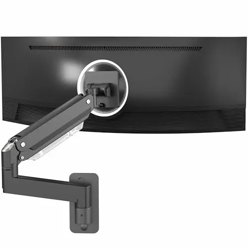 VIVO Premium Aluminum Heavy Duty Monitor Arm for Ultrawide Screens up to 49 inches and 44 lbs, Single Wall Mount, Pneumatic Height, Max VESA 100x100, Black, MOUNT-V101G1