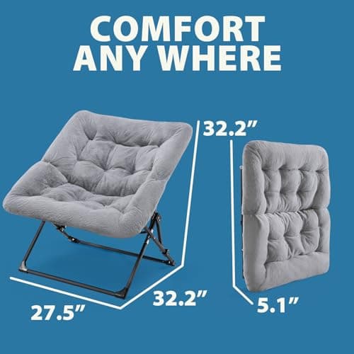 Oakham Comfy Chair for Adults, Soft Faux Fur Folding Lounge for Bedroom Living Room Dorm Rooms Flexible Reading Chair for Teens Kids, X-Large Foldable (Faux Fur-Grey) 2