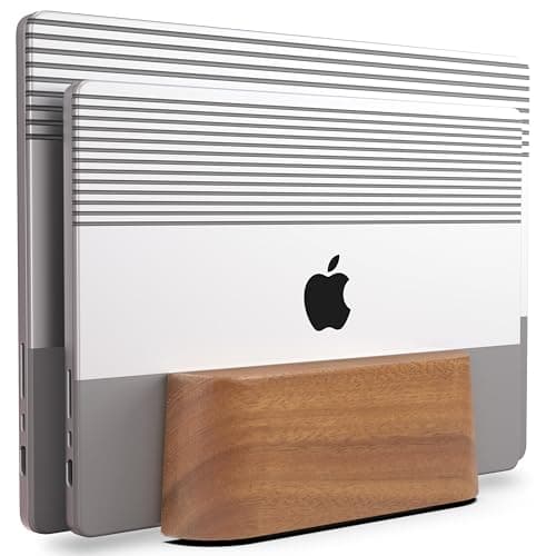 COREMINDED Adjustable Dual Vertical Laptop Stand for Desk, Wooden Laptop Holder, MacBook Pro Stand, Wood Mac Air Dock