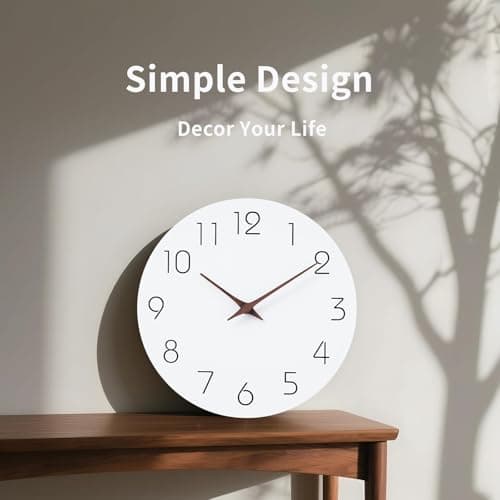 Mosewa Wall Clock 12 Inch Silent Non Ticking Battery Operated Wooden White Modern Office Simple Minimalist Clock Decorative for Kitchen Home Bathroom Living Room 5