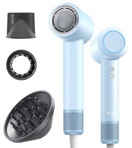 PLUZZ Ionic Hair Dryer with Diffuser, Professional High-Speed Blow Dryer for Women & Men, 110,000 RPM Brushless Motor Fast Drying & Low Noise, Thermo-Control, Lightweight & Compact for Home and Travel