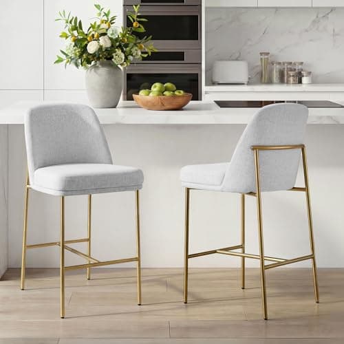 CHITA Counter Height Bar Stools Set of 2, FSC Certified Metal Barstools for Kitchen Island, 27" H Seat Height, Fabric, Light Grey (Multi-Colored)