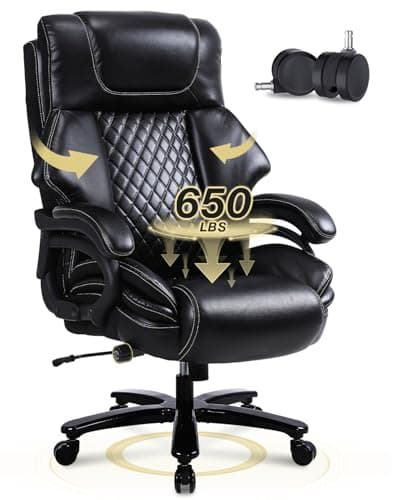 KWKSV Big and Tall Office Chair for Heavy People 650lbs Heavy Duty Executive Chair with Adjustable Lumbar Support, Wide Seat, Ergonomic High-Back Leather Desk Chair for Adults 8 Hours Daliy Work
