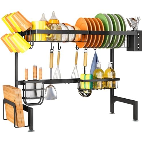 SNTD Over The Sink Dish Drying Rack - Adjustable Dish Rack for Kitchen Counter, Metal (Black) 9