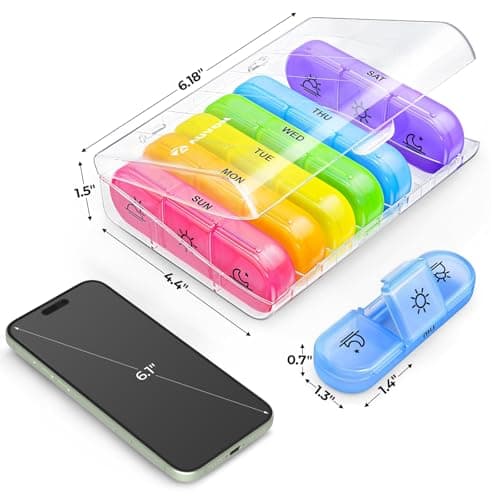 AUVON Weekly Pill Organizer 3 Times a Day, Large 7 Day Pill Box 3 Times a Day with Separate Container, Portable Pill Case for Medication, Vitamins, Fish Oil and Supplements 6