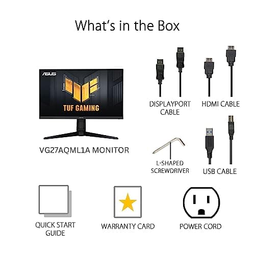 ASUS TUF Gaming 27” 1440P Gaming Monitor (VG27AQML1A) - QHD (2560 x 1440), 260Hz, 1ms, Fast IPS, Extreme Low Motion Blur Sync, G-SYNC Compatible, Freesync Premium, Variable Overdrive, DisplayHDR™ 40 6