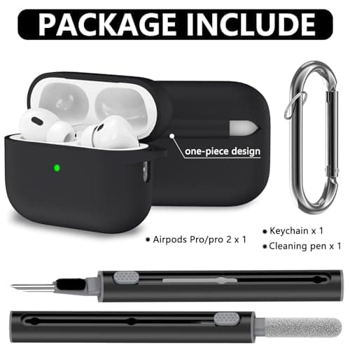 Ljusmicker for AirPods Pro Case Cover with Cleaner Kit,Soft Silicone Protective Cover for Apple AirPod Pro 2nd/1st Generation Case for Women Men,AirPods Pro 2/Pro Case Accessories with Keychain-Black 2