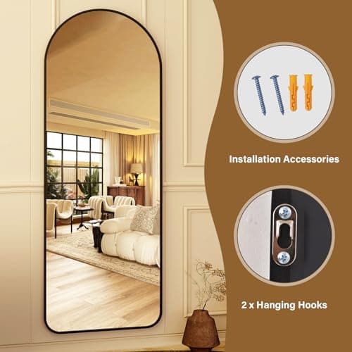 HARRITPURE 64"x21" Arched Full Length Mirror Floor Mirrors with Aluminum Alloy Frame Free-Standing Wall Mounted or Leaning Large Bedroom Dressing Mirror Modern & Contemporary Decor for Home,Black 7