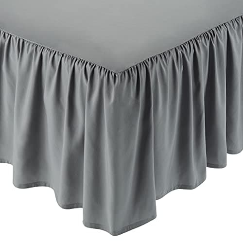 Amazon Basics Wrinkle Resistant Machine Washable Ruffled Bed Skirt, Fade Resistant 100% Microfiber with 16" Drop, Queen, Dark Grey