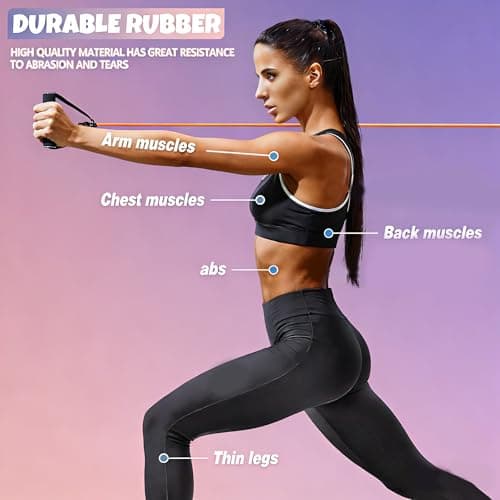 RitFit Single Resistance Exercise Band with Comfortable Handles - Ideal for Physical Therapy, Strength Training, Muscle Toning - Door Anchor and Starter Guide Included (Rose Pink(10-15lbs)) 5