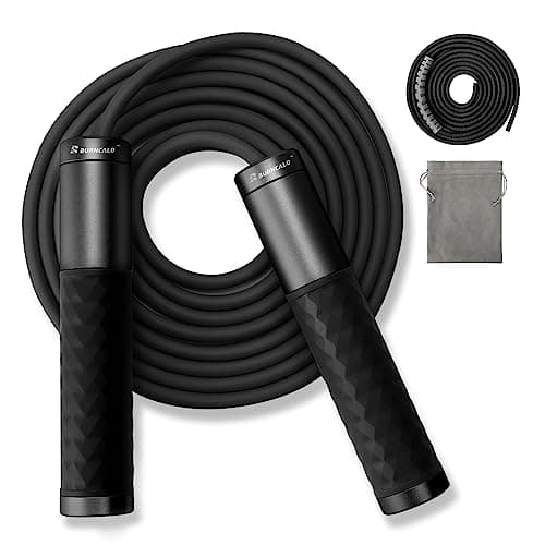 BURNCALO Weighted Jump Rope for Fitness, Skipping Rope for Men Women, Metal Heavy Handles, Ball bearings, Adjustable Length PVC Cord and Cotton Rope, Endurance Training Fitness Exercise Workout 9