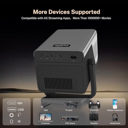 [4K Support/2000 ANSI/AI Visual Calibration] X7 Native 1080P Smart Projector with Android 14 OS,Compatible with Netflix YouTube,AI Auto Focus&Keystone,WiFi,Bluetooth,200" Display Black&Slate Gray 9