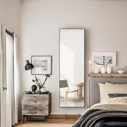 ENJOYBASICS 63"x20" Full Length Mirror with Stand, Large Body Mirror for Wall or Floor, Aluminum Alloy Frame, for Bedroom, Living Room, Dressing Room, Black 9