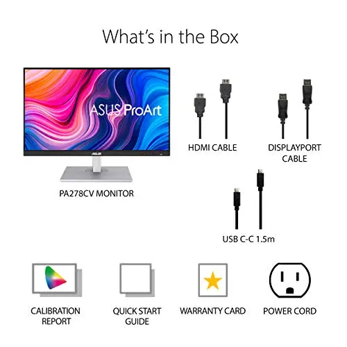ASUS ProArt Display 27" Monitor PA278CV - WQHD (2560 x 1440), IPS, 100% sRGB, 100% Rec. 709, ΔE < 2, Calman Verified, USB Hub, USB-C, DisplayPort Daisy-Chaining, HDMI, Eye Care, Height Adjustable 9