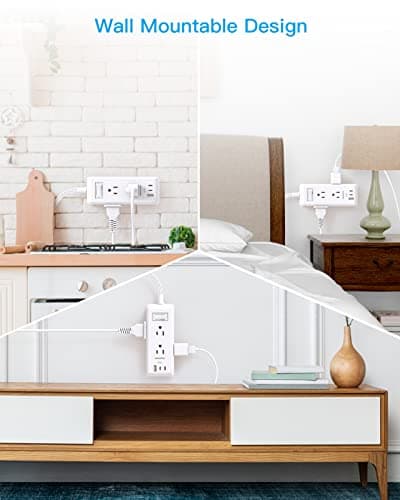 Flat Plug Power Strip, HANYCONY Ultra Thin Extension Cord, 6 Outlets 3 USB Ports(2 USB C), 5ft Multiple Outlet Extender with Wall Mount No Surge Protector for Dorm Room, Cruise, Travel Essentials 7