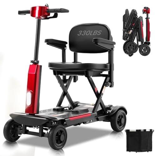 MobiCyc 15 Miles Range 4 Wheel Mobility Scooter for Seniors & Adults, 46 lbs Ultra Lightweight Airline-Approved Folding Electric Mobility Scooter w/Lithium Battery, All-Terrain, Basket, Compact