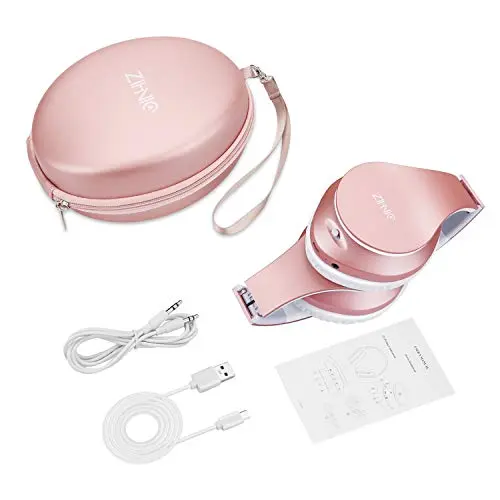 ZIHNIC Bluetooth Headphones Over-Ear, Foldable Wireless and Wired Stereo Headset Micro SD/TF, FM for Cell Phone,PC,Soft Earmuffs &Light Weight for Prolonged Wearing(Rose Gold) 7