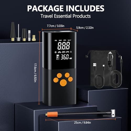 Tire Inflator Portable Air Compressor, 180PSI Air Pump for Car Tires with 25000mAh Battery, One Click Smart Air Pump Tire Inflator for Car, Motorcycle, Bicycle and More with Tire Pressure Gauge 7
