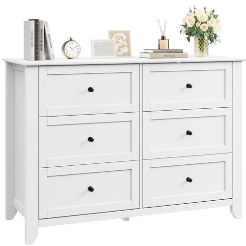 IDEALHOUSE White Dresser for Bedroom, Large 6 Drawer Dresser with Deep Drawers & Metal Knobs, Modern Wooden Double Chests of Drawers for Entryway, Hallway 8
