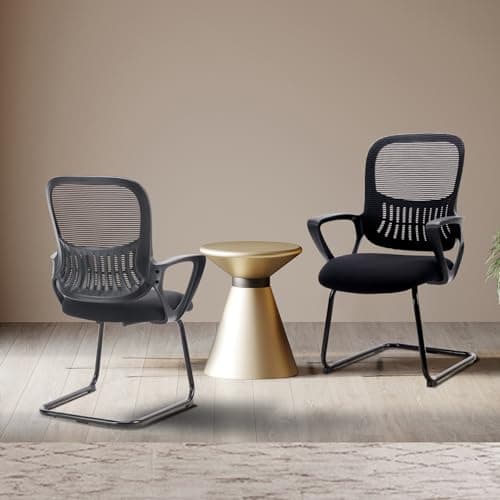 DUMOS Home Office Desk Chair No Wheels Set of 4, Ergonomic Executive Sled Base Mesh Computer Chairs with Comfy Arms and Lumbar Support for Home Bedroom Waiting Reception Guest 6