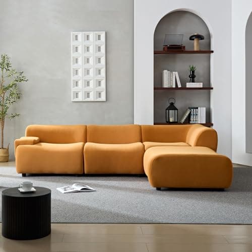 YOPENG 105.9" Modular Sectional Sofa Modern Couch, Oversized Luxury Sofas, Curved Sofas with Chaise, Minimalist 3 Seater L Shaped Comfy Velvet Lounge Couches for Living Room, Bedroom,Office,Orange 6