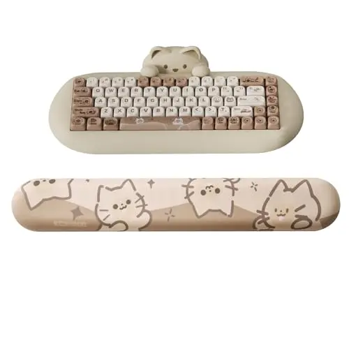 YUNZII QL75 Wireless Typewriter Retro Mechanical Keyboard(Green, Cocoa Cream V2 Switch) Keyboard Wrist Rest(Cat) 6