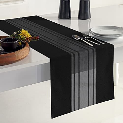 Lavien Home, Table Runner 72 inches Long Stylish Durable Machine Washable Modern Transparent Patterned Striped Table Runners for Home and Dining Decoration or Dresser Scarf (Black)