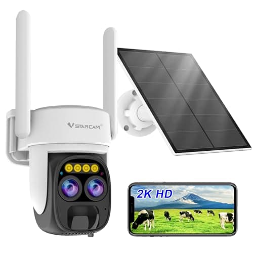VSTARCAM Solar Camera Outdoor Wireless No Subscription, Dual Cameras, 2K UHD with 10× Zoom, 100% Wire-Free with Battery Powered, 360° Panoramic View, PIR Motion Detection, Siren, 2-Way Audio,IP66