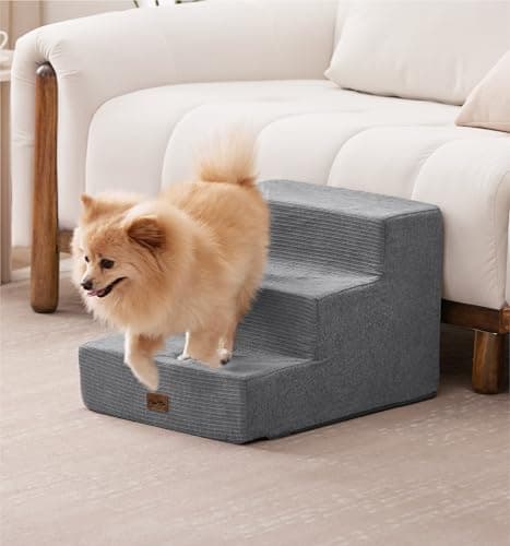 Made4Pets Dog Stairs for Small Dogs, Extra Wide Dog Steps for Bed Couch Sofa and Chair, 35D Foam Pet Steps for Small Dogs and Cats(Up to 40lbs), Non-Slip Bottom Pet Stairs, Grey, 3 Steps 8