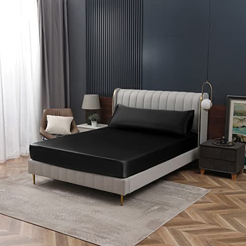 Homiest Black Satin Fitted Sheet Queen Size, Deep Pocket, Luxury & Ultra Soft Bedding 7