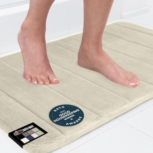 GORILLA GRIP Memory Foam Bath Mat, Soft Absorbent US Designed Bathroom Rug, Gripping Dots Machine Washable Bathmat, Cushioned Floor Mats, Shower Sink Rugs Room Décor Accessories, 24x17 Champagne
