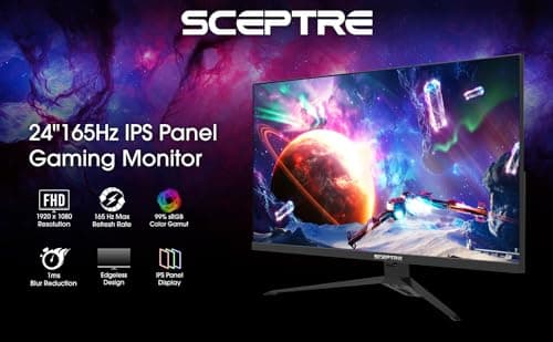 Sceptre IPS 24” Gaming Monitor 165Hz 144Hz Full HD (1920 x 1080) FreeSync Eye Care FPS RTS DisplayPort HDMI Build-in Speakers, Machine Black 2020 (E248B-FPT168),IPS 24" 165Hz 6