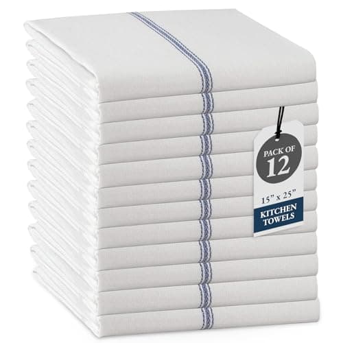 LANE LINEN Kitchen Towel Set- 12 Pack 14"x25" Dishtowels for Kitchen, Absorbent 100% Cotton Dish Drying Towels, Cleaning Cloth for Countertops, Soft & Durable, Machine Washable - Blue Stripe