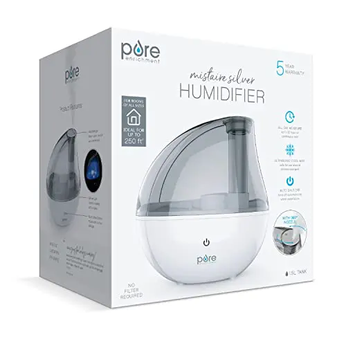 Pure Enrichment MistAire Silver Ultrasonic Cool Mist Humidifier for Bedroom, Office, Nursery & Indoor Plants - Lasts Up to 25 Hours, Whisper-Quiet Operation, Optional Night Light, & Auto Shut-Off 9