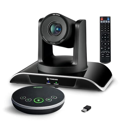 TONGVEO All-in-One Conference Room Video Camera System Al Auto-Tracking HD1080P 60fps 3X Optical Zoom USB3.0 HDMI PTZ Camera and Bluetooth Conference Speakerphone with Microphones