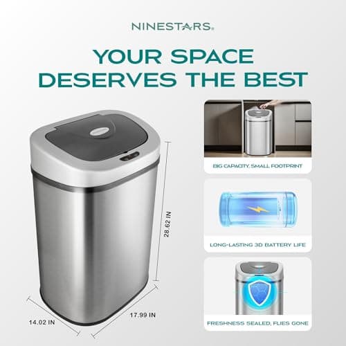 NINESTARS DZT-80-4 Automatic Touchless Motion Sensor Oval Trash Can, 21 Gal. 80 L., Stainless Steel 7