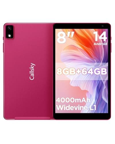 Callsky-Tab Android Tablet 8 Inch, 12(4+8) GB RAM, 64GB ROM(2TB Expandable), Octa-Core, Wi-Fi 6 & Bluetooth 5.4, Dual Speakers, Metal Body, 6 FT Charging Cable, Reinforced Type-C Port, Pink