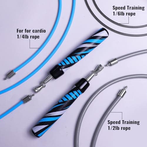 Hererope Weighted Jump Rope Set 3-in-1 Interchangeable 1/6lb 1/4lb 1/2lb Professional Jump Ropes for Men Women | Premium Ball Bearing Speed Rope Anti-Slip Leather Grip | Crossfit Boxing MMA 6