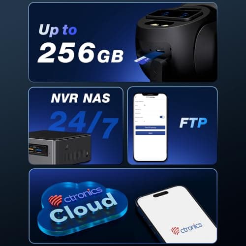 Ctronics [10X Hybrid Zoom] Dual-Lens 4K 8MP Security Camera Outdoor, Auto Tracking & Zoom, 2.4/5GHz WiFi, AI Human/Vehicle/Animal Detection, 256GB TF/Cloud/FTP/NAS Storage, Color Night Vision 6