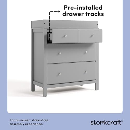 Storkcraft Horizon 3 Drawer Chest with Changing Topper (Pebble Gray) – GREENGUARD Gold Certified, Includes Removable Changing Table Topper, Chest of Drawers for Nursery & Kids Bedroom 5