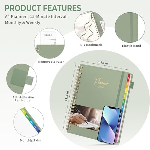EMSHOI 2026 Appointment Book, A4 15-Minute Hourly Planner, JAN 2026 - DEC 2026, Daily Weekly Monthly, PVC Cover, Colorful Tabs - for Work, School, Salon Scheduling 5