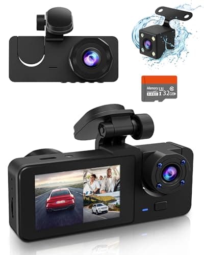 Dash Camera for Cars, 4K+1080P Car Camera, Dash Cam Front and Rear, Triple Car Camera, Built-in 32GB Card, G-Sensor, Motion Detection, Night Vision, WDR, 24Hr Parking, Loop Recording