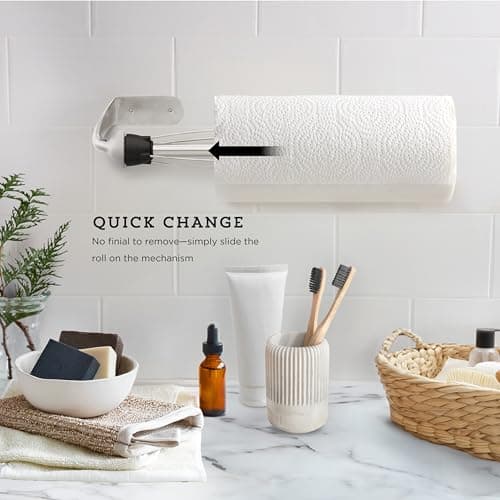 Kamenstein Perfect Tear Wall Mount Paper Towel Holder, Patented Design for One-Handed Use, Rounded Finial, 14-Inch, Brushed Silver Metal Finish 7