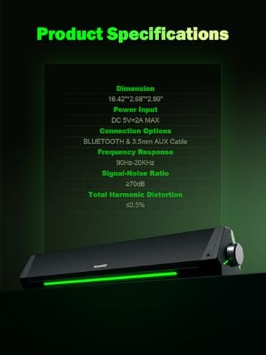 BLUEDEE Computer Speakers for Desktop PC, Computer Sound bar, HiFi Stereo Speakers for Computer Desktop, Bluetooth 5.0 and 3.5mm Aux-in PC Soundbar, USB/USB C Powered Gaming Speakers for pc, Laptop 8