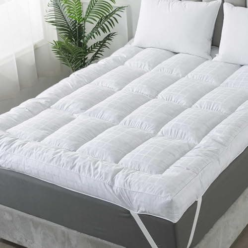WhatsBedding 5 Inch Duck Feather Bed Mattress Topper Queen, 100% Cotton Extra Thick MattressPad, 2500gsm Overfilled Pillow Top, Hotel Collection