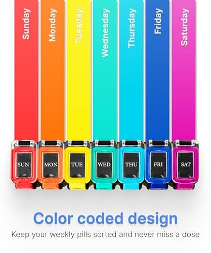 BEXEEN Weekly Medicine Pill Organizer Waterproof 7 Day Large Pill Box Daily Pill Case Cute Vitamin Organizer Portable Pill Container Travel Pills Holder XL Supplement Medication Dispenser One a Day 6
