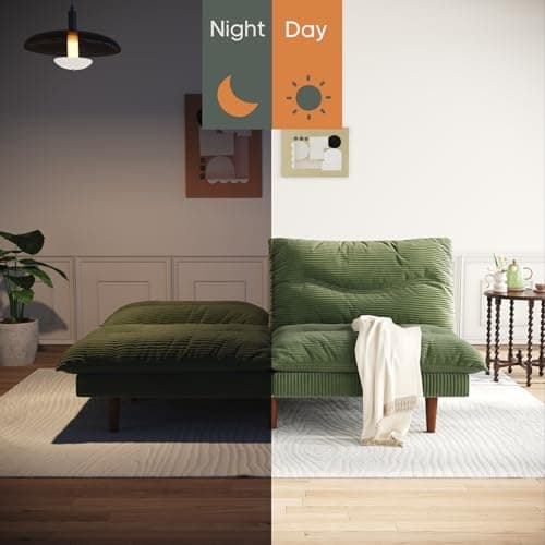 DreamDashio Futon Sofa Bed, 69 inch Futon Couch with Adjustable Backrest, Corduroy Convertible Sleeper Sofa Bed, Folding Sleeper Recliner for Apartment, Living Room, Office, Green 5