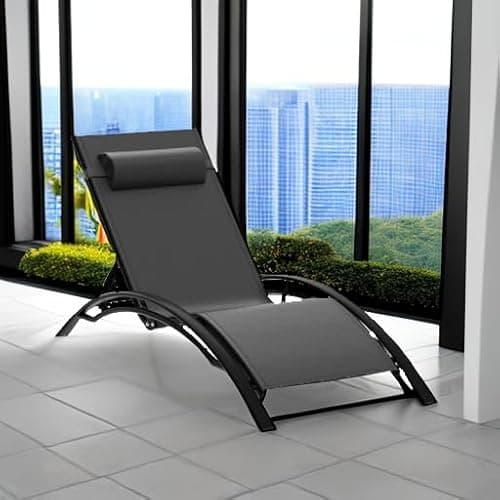 PURPLE LEAF Patio Chaise Lounge Set of 3 Outdoor Lounge Chair Beach Pool Sunbathing Lawn Lounger Recliner Chiar Outside Tanning Chairs with Arm for All Weather, Side Table Included, Black 6