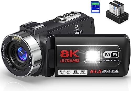 8K 64MP Video Camera 18X Digital Camcorder Video Camera for YouTube 3.0 inch Flip Screen Camcorder Vlogging Camera with 32GB SD Card, 2.4G Remote Control, Two Batteries and External Mic